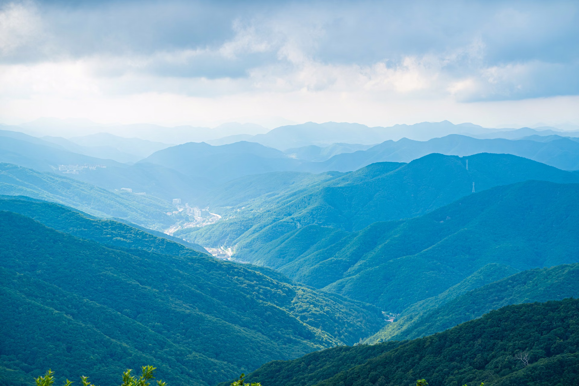 함백산 정상에서 바라본 푸른 산줄기